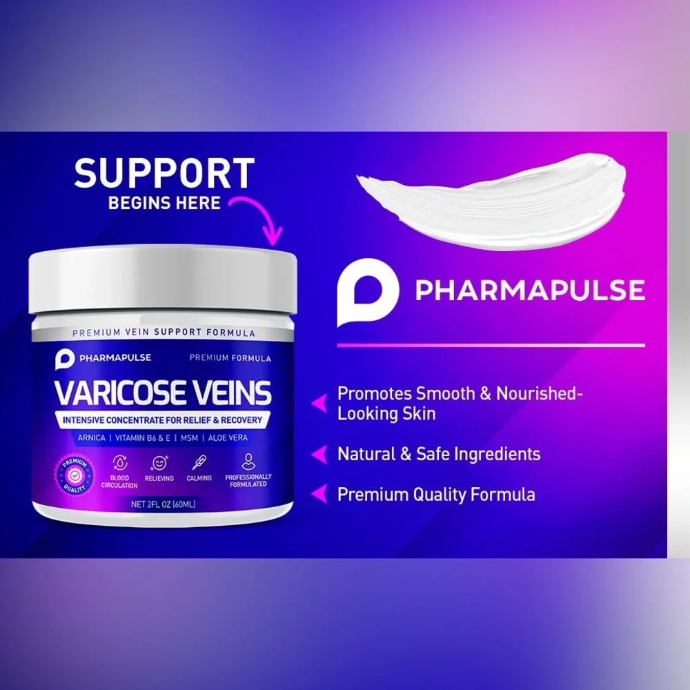 Pharmapulse Varicose Veins Cream 4 oz Leg Treatment Soothing Recovery Formula